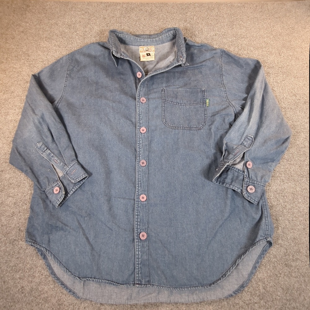 Gene Ewing BIS Wrinkled Rich Denim Button Down Shirt Size 3 Vintage Style #2765
